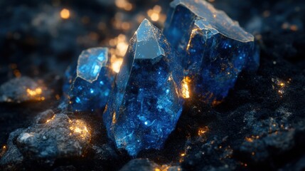 Obraz premium Blue Crystals on a Black Background