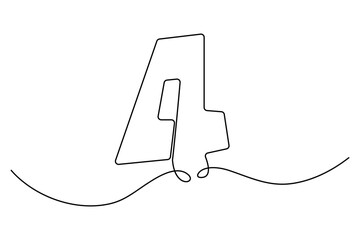 Number four continuous one line drawing of number 4. editable One line drawing of number 4 icon. Vector illustration
