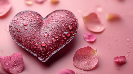 Obraz premium Pink heart on pink rose petals perfect for Valentines Day cards, romantic messages, or love themed designs with soft, elegant backgrounds