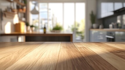 An empty wooden countertop in the kitchen can serve as a podium for various items.