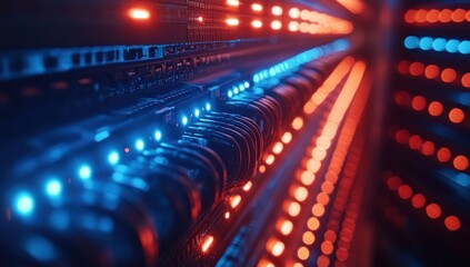 Fototapeta premium Server Rack with Blue and Red Lights