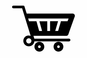 A simple shopping cart silhouette for an e-commerce platform ,shopping cart silhouette vector art illustration, Shopping cart vector icon, flat design. Isolated on a white background.