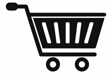 A simple shopping cart silhouette for an e-commerce platform ,shopping cart silhouette vector art illustration, Shopping cart vector icon, flat design. Isolated on a white background.