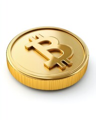 Gold Bitcoin cryptocurrency coin isolated on white.