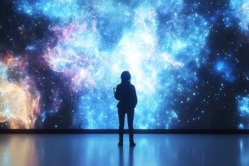 Silhouette of a businessman walking alone at night, a symbol of determination and success