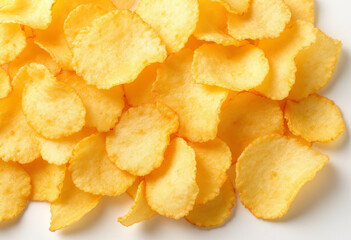 Top view a potato chips with onion isolated on white background