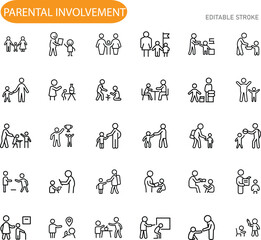 Parental Involvement Childcare, Education, Support, Family, Growth Icons