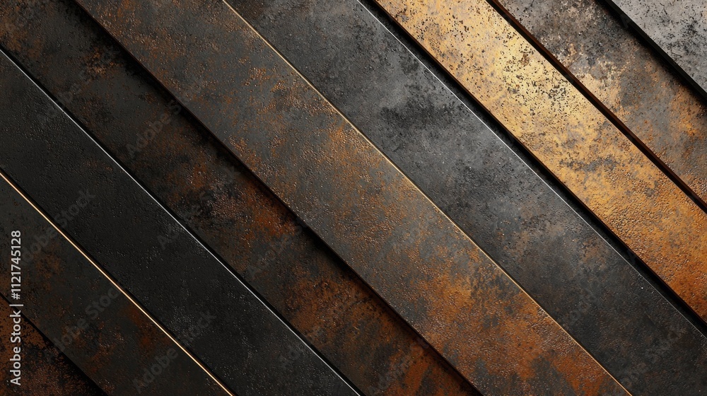 Poster Warm metallic diagonal lines intertwine in an abstract arrangement, showcasing a rich mixture of textures and shades that create a captivating visual experience
