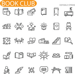 Book Club Icons Reading, Literature, Knowledge, Community, Books