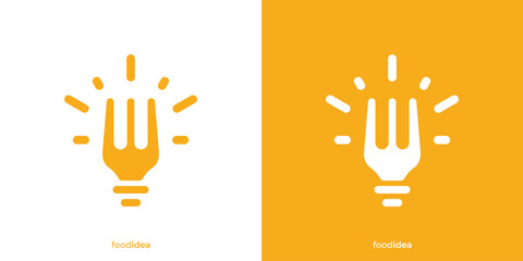 Creative Food Idea Logo. Abstract Fork and Lightbulb Icon Graphic. Smart Food Logo Design Template.