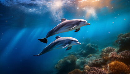 Obraz premium Dolphins – Playful marine mammals, often photographed in motion