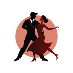 Obraz premium Tango Dancing couple silhouette Man and Woman on retro vintage background