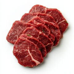 Obraz premium Fresh Raw Marbled Beef Slices Isolated on White Background