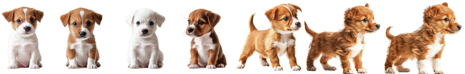 Adorable puppies lined up in row, showcasing their playful nature