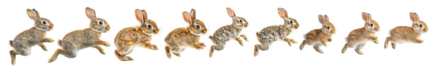 Fototapeta premium Rabbits in motion sequence on transparency background