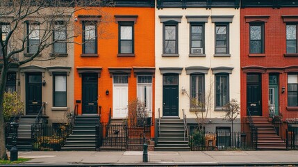 Naklejka premium Colorful row houses on a city street.
