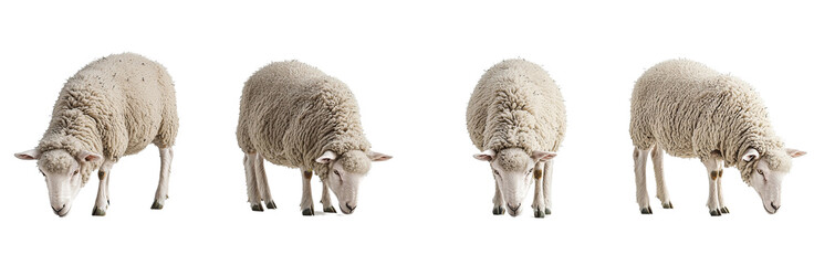 Four sheep grazing on transparency background