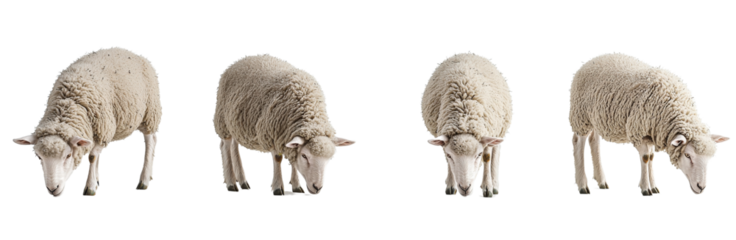 Four sheep grazing on transparency background