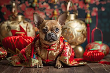 dog in new year clothes, Chinese new year symbols, Year of the Dog 