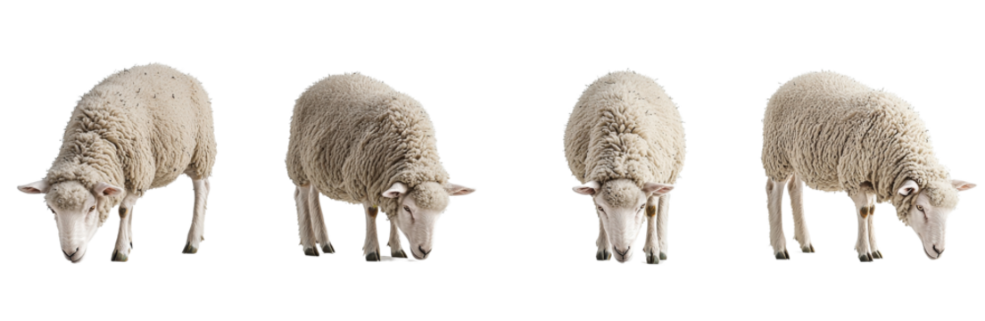 Four sheep grazing on transparency background