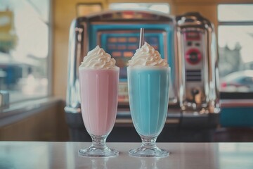 Pastel Milkshakes at a Retro American Diner. AI generated illustration