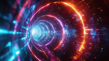 Futuristic Neon Tunnel Digital Art Abstract Design