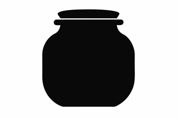 Ceramic pot silhouette illustration,jar of honey black silhouette icon and vector illustration,Black and white jam jar silhouette vector illustration.