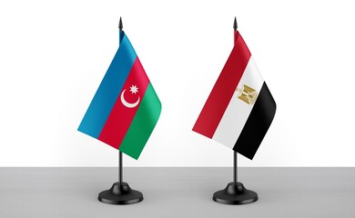 Image of the table flag of Azarbaijan and Egypt countries. White background. Close-up flags. High...