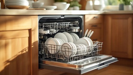 Appliance machine housework kitchen dish cleaning plate modern household domestic home hygiene dishwasher