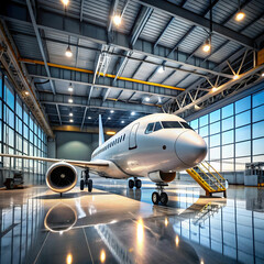 commercial airplane in hangar interior generative a