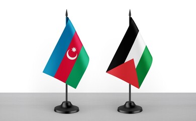 Image of the table flag of Azarbaijan and Palestine countries. White background. Close-up flags....