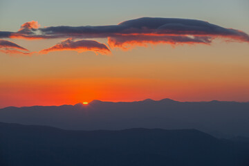 Landscape at sunrise, from Clingmans Dome, Great Smoky Mountains National Park, Tennessee, USA
