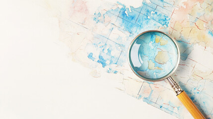 Watercolor Map and Magnifying Glass Artwork