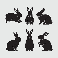 A black rabbit silhouette vector illustration design in white background.