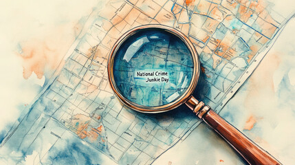 Watercolor Map with Magnifying Glass for Crime Enthusiasts