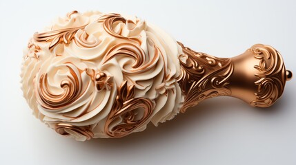 Ornate cream and gold decorative object.