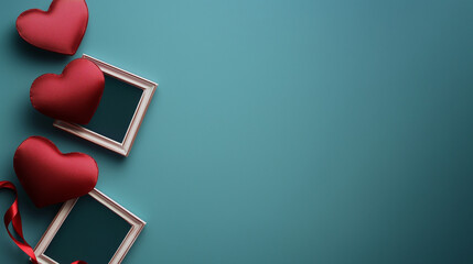 hearts and frames in a blue background