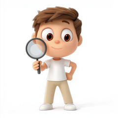 Curious Cartoon Boy Holding Magnifying Glass
