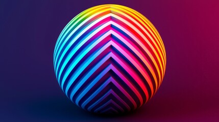 Fototapeta premium A vibrant, 3D sphere with multicolored stripes and a modern design, set against a dark background, creating a striking visual effect.