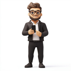 Obraz premium Stylish Cartoon Man Holding a Smartphone and Smiling