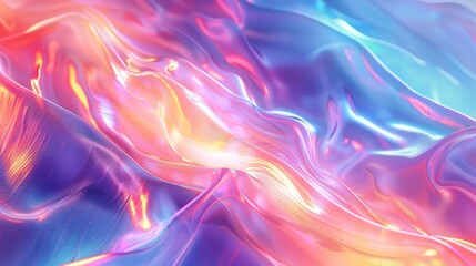 3d render of colorful pastel iridescent holographic fabric cloth, swirling in the air, fluid, shiny, soft, delicate, pink purple blue orange yellow