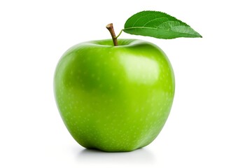 Green apple with leaf on white background, Fresh Green apple