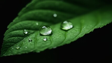 A green leaf with water droplets on it
