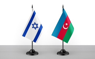 Image of the table flag of Israel and Azarbaijan countries. White background. Close-up flags. High...