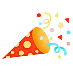 Colorful party popper with confetti illustration. Party popper icon with transparent background (PNG). Perfect for celebration, New Year, birthday, holiday, festival designs and party decoration.


