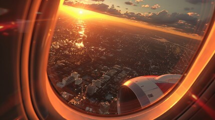 Captivating sunset view from airplane window  a generative ai artwork experience