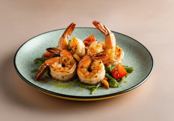 Grilled Shrimp with Vegetables on a Plate