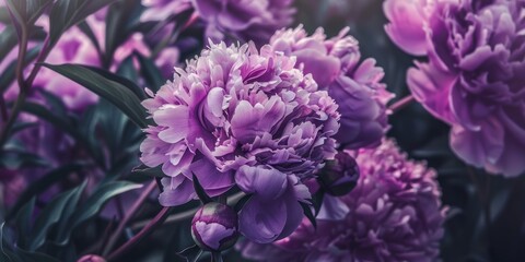 close up pink peony flower blooming violet purple gradient Pale color background