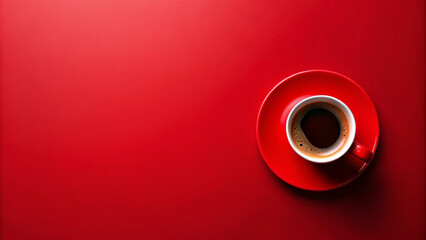 red cup of coffee, top-down view, with free space for text