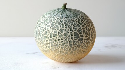 Ripe cantaloupe with textured skin displayed on a clean white background showcasing its natural beauty and freshness